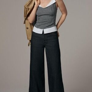 Dark wash wide leg denim jeans #denimlove Robbie high rish Flare